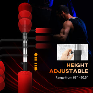 3-in-1 Height Adjustable Freestanding Punching Bag with 2 Speed Balls, 360° Reflex Bar, Red
