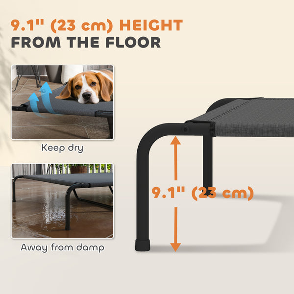 Elevated dog bed with breathable mesh, grey