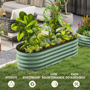Raised galvanized steel planter with safety rim, green