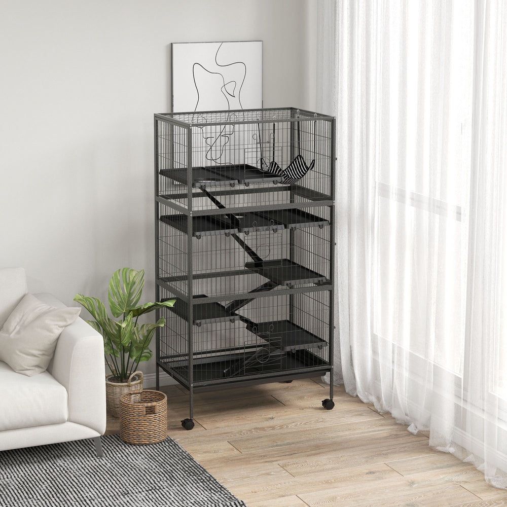 6 Tier Rabbit Cage with Locking Casters for Rabbits, Chinchillas and Ferrets, Black