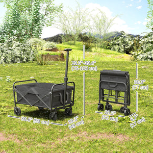 Collapsible Folding Garden Cart, Heavy Duty Lawn Wagon with Universal Wheels and Adjustable Handle, Grey