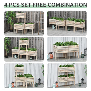 Set of 4 raised wooden garden planters