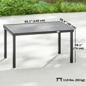 Rectangular 6-person patio table in wood-plastic composite and steel frame, grey