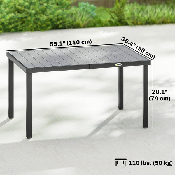 Rectangular 6-person patio table in wood-plastic composite and steel frame, grey