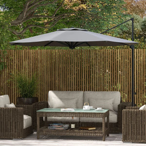 3 m offset parasol, aluminium, 360° rotating, with crank, tilting and cross base, grey