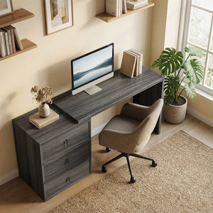 Convertible L-shaped or straight computer desk with 3 drawers and large workspace – Dark gray