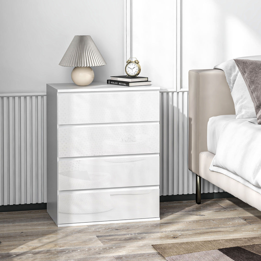 4-drawer chest of drawers, high-gloss finish, with metal runners and grooved handles, white