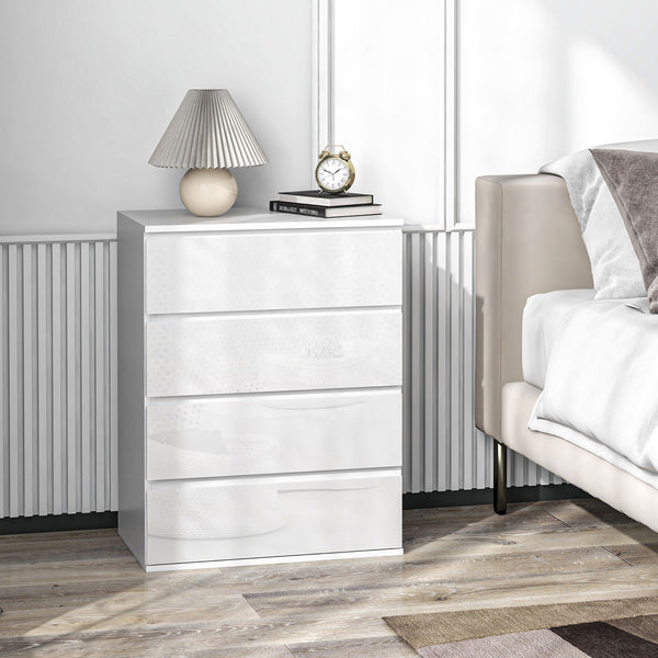 4-drawer chest of drawers, high-gloss finish, with metal runners and grooved handles, white