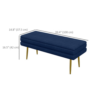 Velvet storage ottoman with steel legs, blue