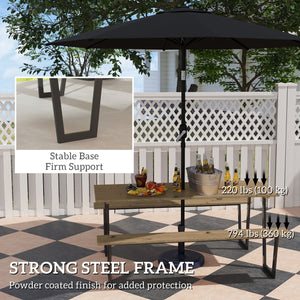 1.7m (5.7ft) Outdoor Picnic Table with 5cm (2in) Umbrella Hole with Steel Frame, Brown