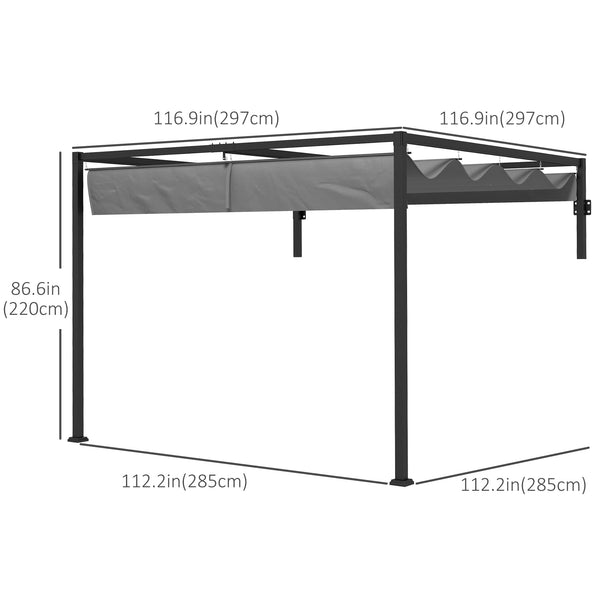 10' x 10' Pergola with Retractable Metal Roof for BBQ, Garden, Patio, Deck