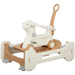 5-in-1 Rocking Horse with Balance Board, Push Handle, Brown 