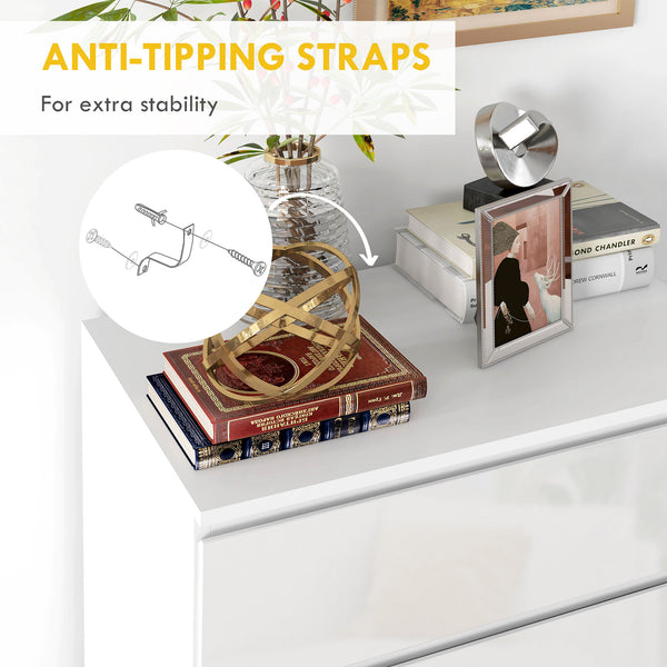 4-drawer chest of drawers, high-gloss finish, with metal runners and grooved handles, white