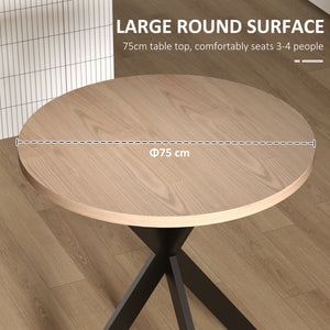 Contemporary 29 in. round dining table with steel legs, brown