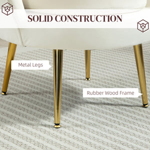Lotus velvet fabric accent chair with gold metal legs, cream white