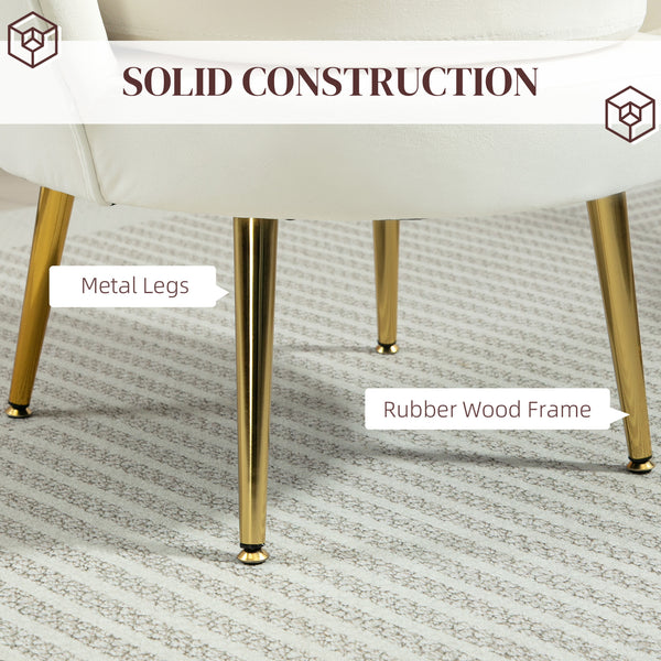 Lotus velvet fabric accent chair with gold metal legs, cream white