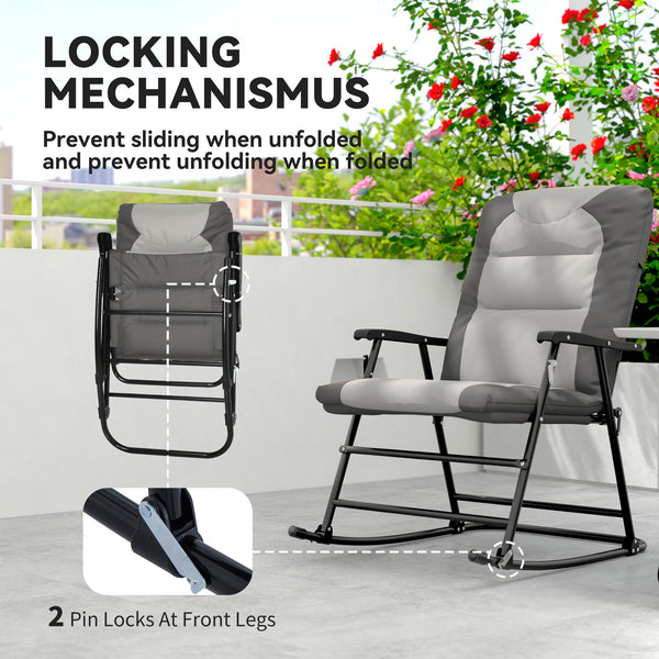 Set of 2 padded folding rocking chairs with armrests, light gray