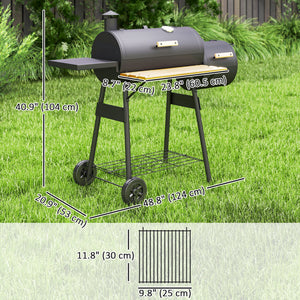 Charcoal BBQ Grill with Offset Smoker Portable Backyard Cooking Smoker, 124 x 53 x 104 cm, Black