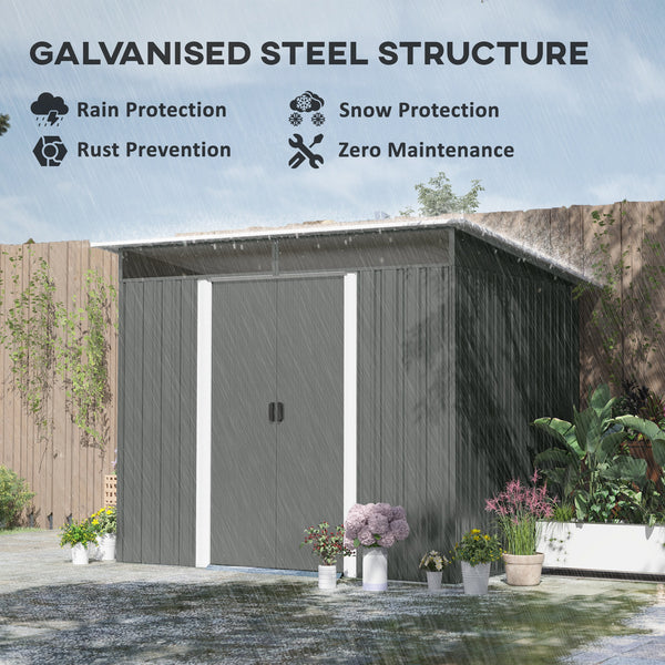 6' x 8.5' Metal Garden Shed, Utility Tool Storage, Steel Garden House, Dark Gray