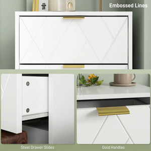 Modern bedside table with 2 drawers, white