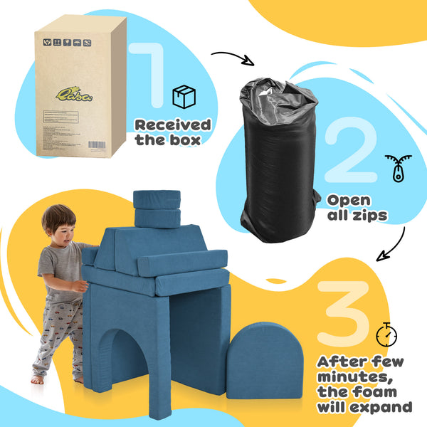12 Piece Modular Kids Play Sofa Set, Blue