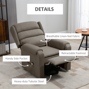 Lift chair for the elderly with footrest and side pockets, brown
