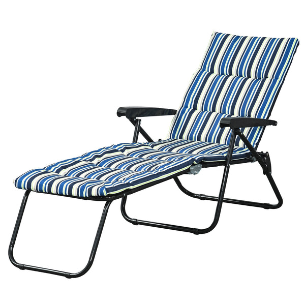 Reclining lounge chair with 6-position adjustable backrest, blue and white