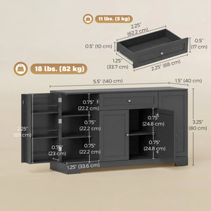 Modern Kitchen Storage Cabinet with Drawer, Adjustable Shelves with Door Brackets, Black