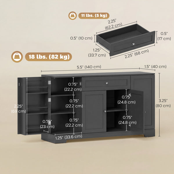 Modern Kitchen Storage Cabinet with Drawer, Adjustable Shelves with Door Brackets, Black