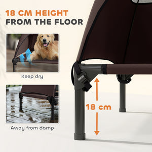 Raised Dog Bed with Canopy, Steel Frame, and Washable Mesh, Coffee Color