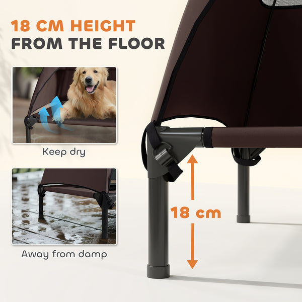 Raised Dog Bed with Canopy, Steel Frame, and Washable Mesh, Coffee Color