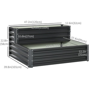 Two-tier raised planter in galvanized steel, dark grey 