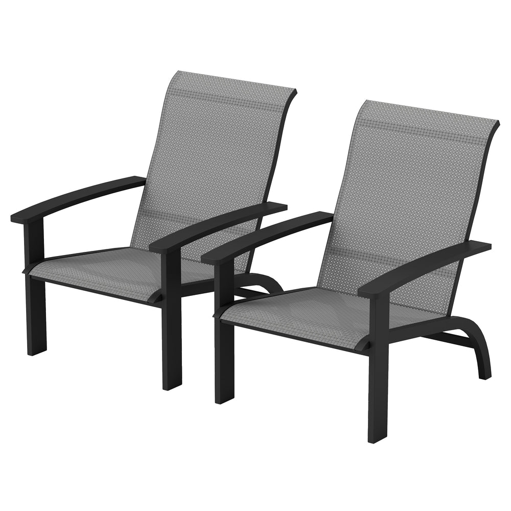 Lot de 2 chaises Adirondack Muskoka pour l’extérieur en gris foncé, avec cadre en aluminium, assise en maille respirante et dossier haut, parfaites pour jardin ou terrasse