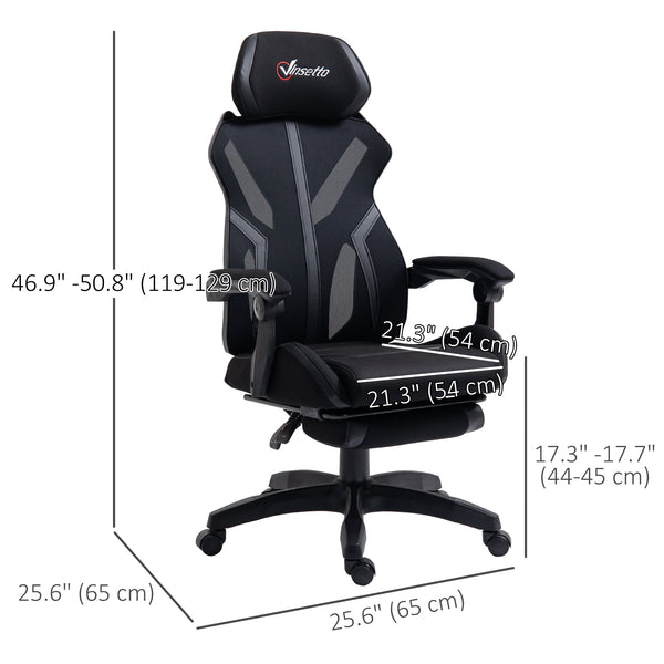 Ergonomic gaming chair with footrest, black