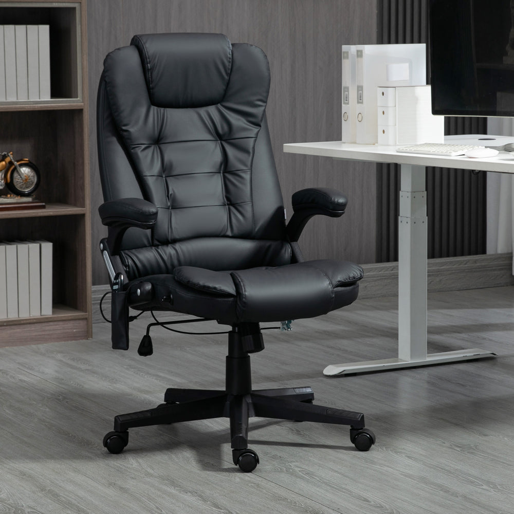Massage and heated office chair, reclining, swivel, adjustable, in leather, black