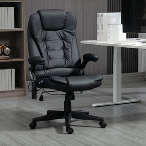Massage and heated office chair, reclining, swivel, adjustable, in leather, black