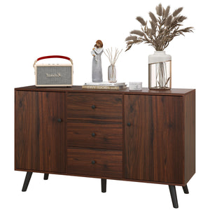 Kitchen dresser with 2 cupboards, 3 drawers, and adjustable shelves, rustic brown color