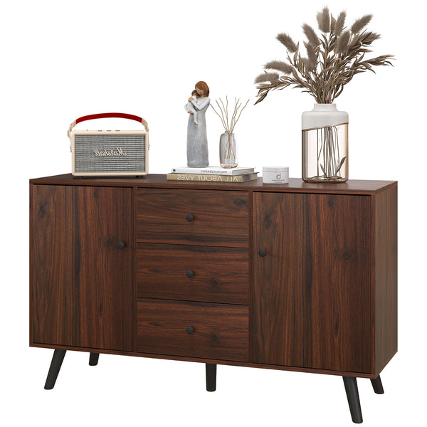 Kitchen dresser with 2 cupboards, 3 drawers, and adjustable shelves, rustic brown color