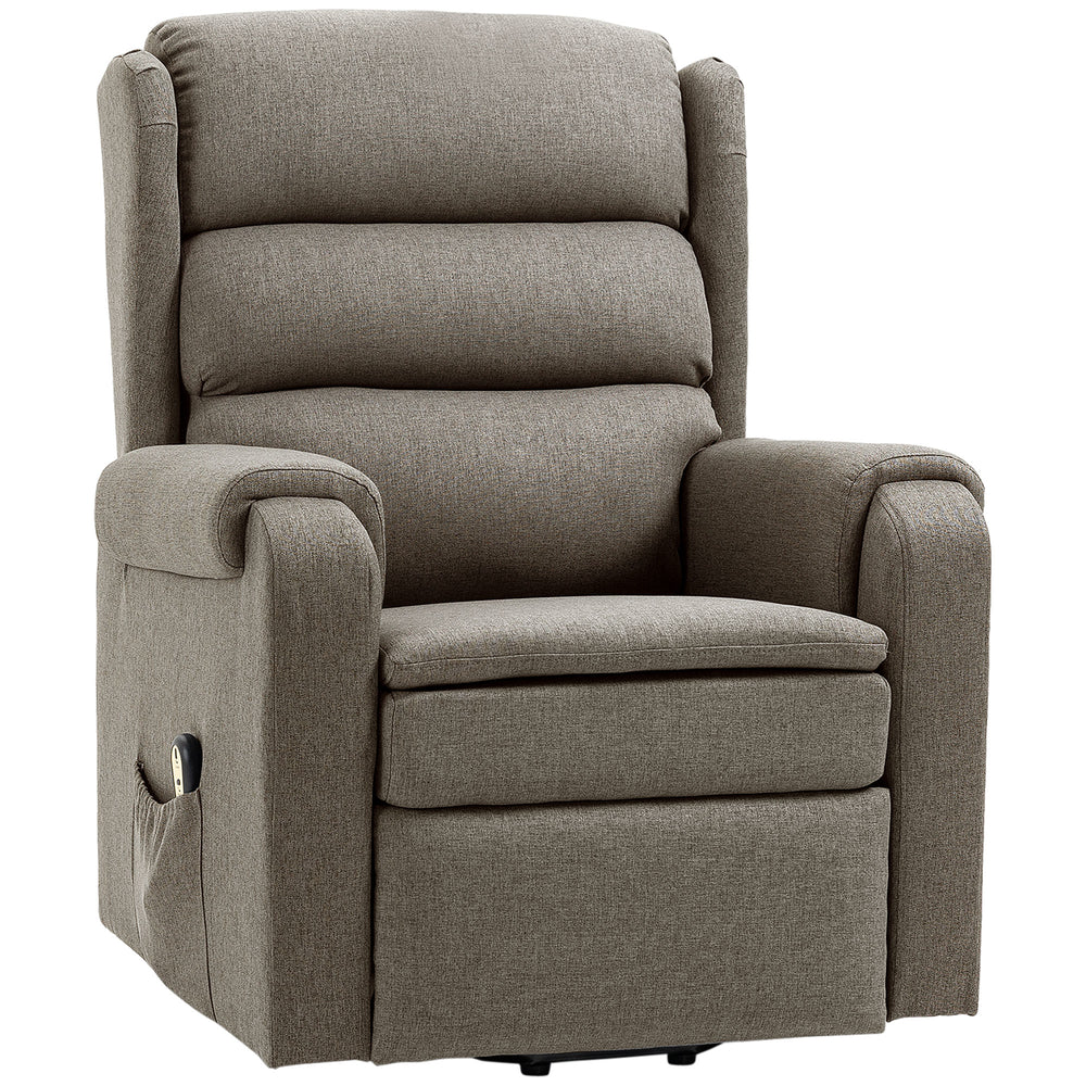 Lift chair for the elderly with footrest and side pockets, brown