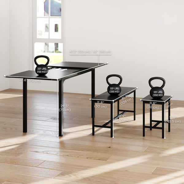 Dining Set for 4-6 People, with 2 Benches and 2 Stools, for Small Spaces, Black