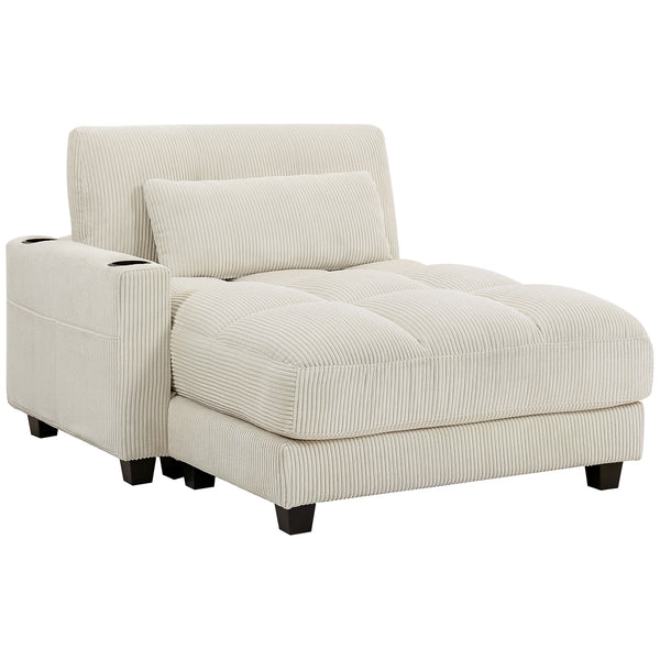 Cream white corduroy recliner armchair with cup holders and pocket springs