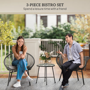 3 Piece Wicker Patio Furniture Set with Soft Cushions, Tempered Glass Top, Black