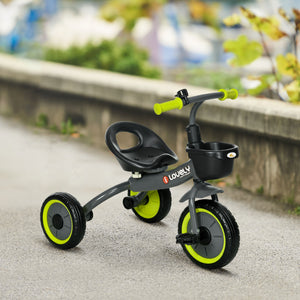 Tricycle with adjustable seat, basket, bell, black