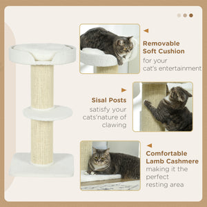Cat tree with sisal mat, scratching post, basket, cushion and perch, cream white