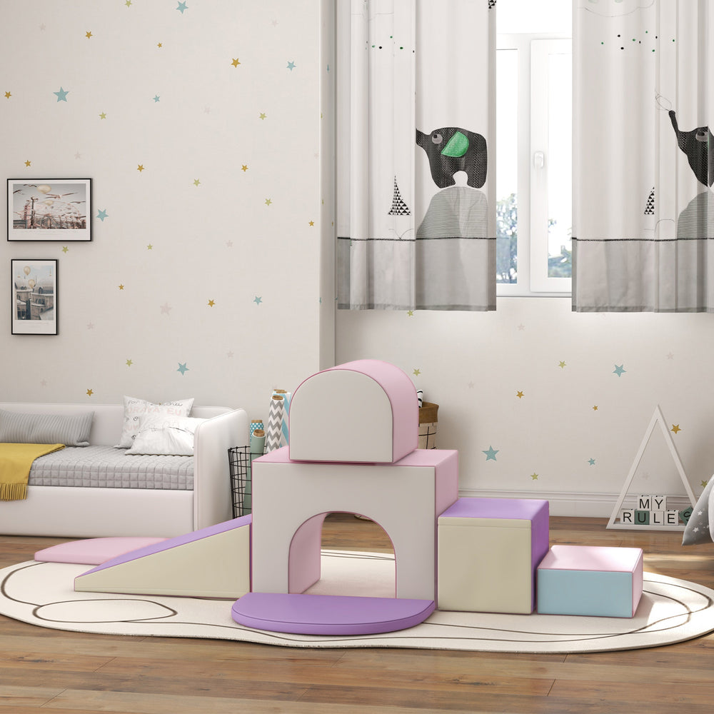 7 Piece Indoor Toddler Playground, Climb &amp; Crawl - Pink/Purple