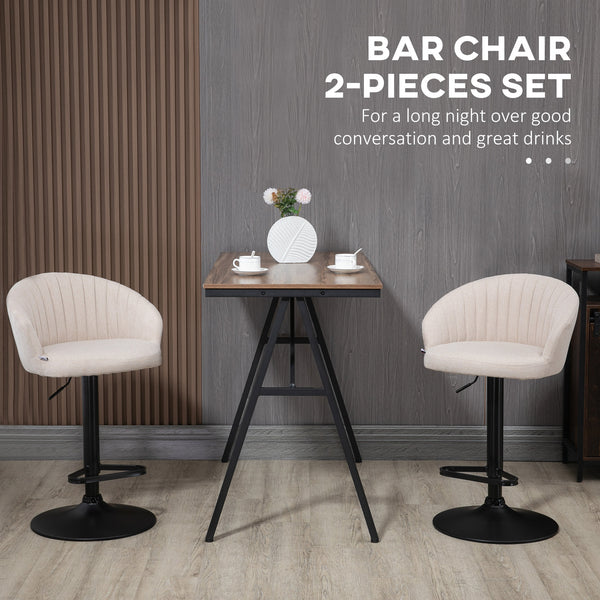 Bar Stools Set of 2, Swivel Counter Height Barstools with Back, Footrest, Adjustable Height, Beige