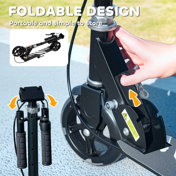 Scooter with light-up wheels, adjustable handlebars, rear brake and handbrake, black