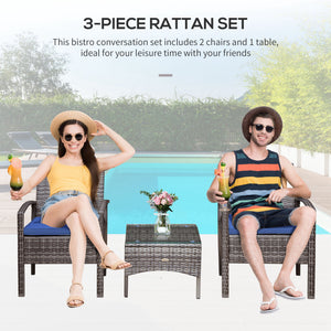 3-piece garden furniture set in woven resin, blue