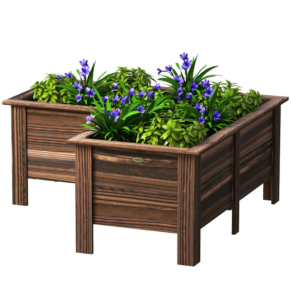 L-shaped raised wooden planter