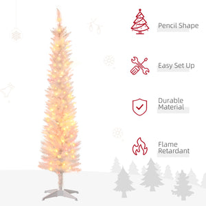 6ft White Pre-Lit Pencil-Shaped Christmas Trees with Colored Top Tips